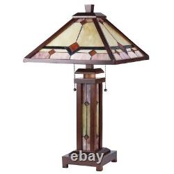 Tiffany Style Stained Glass Table Lamp Double Lit Mission Design