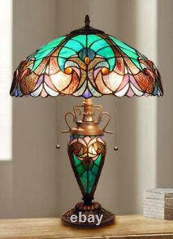 Tiffany Style Stained Glass Table Lamp Double Lit with Victorian Design Shade