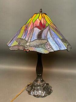 Tiffany Style Stained Glass Table Lamp Dragonfly Handcrafted Vintage Light Shade