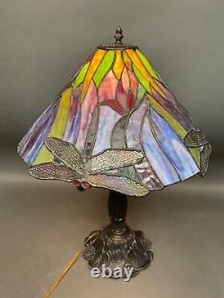 Tiffany Style Stained Glass Table Lamp Dragonfly Handcrafted Vintage Light Shade