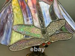 Tiffany Style Stained Glass Table Lamp Dragonfly Handcrafted Vintage Light Shade