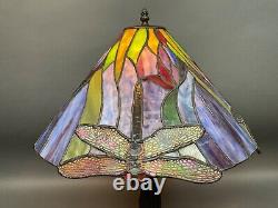 Tiffany Style Stained Glass Table Lamp Dragonfly Handcrafted Vintage Light Shade