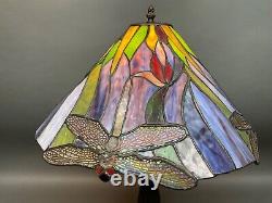 Tiffany Style Stained Glass Table Lamp Dragonfly Handcrafted Vintage Light Shade