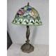 Tiffany Style Stained Glass Table Lamp Floral Rose Design Bronze Base 26.5 Inch