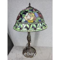 Tiffany Style Stained Glass Table Lamp Floral Rose Design Bronze Base 26.5 Inch