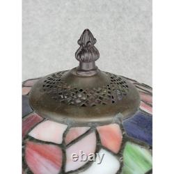 Tiffany Style Stained Glass Table Lamp Floral Rose Design Bronze Base 26.5 Inch