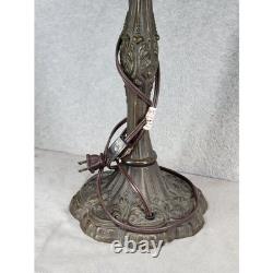 Tiffany Style Stained Glass Table Lamp Floral Rose Design Bronze Base 26.5 Inch