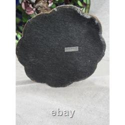 Tiffany Style Stained Glass Table Lamp Floral Rose Design Bronze Base 26.5 Inch