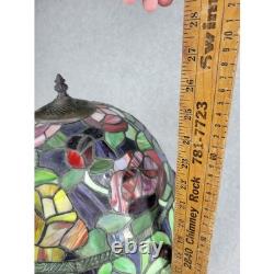 Tiffany Style Stained Glass Table Lamp Floral Rose Design Bronze Base 26.5 Inch