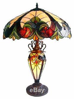 Tiffany Style Stained Glass Table Lamp Lighted Base Arts & Crafts 18 Shade