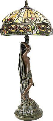 Tiffany Style Stained Glass Table Lamp Lighted Sculpture Woman Statue Home Decor