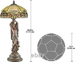 Tiffany Style Stained Glass Table Lamp Lighted Sculpture Woman Statue Home Decor