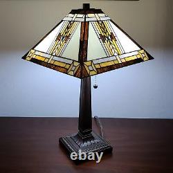 Tiffany Style Stained Glass Table Lamp Mission Design 280 pcs of Glass 22in Tall