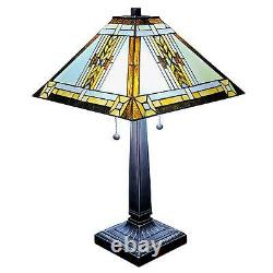 Tiffany Style Stained Glass Table Lamp Mission Design 280 pcs of Glass 22in Tall