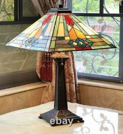 Tiffany Style Stained Glass Table Lamp Mission Design Antique Bronze Base