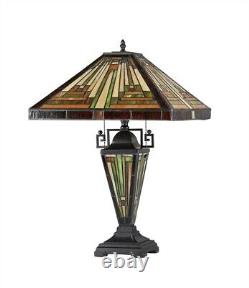 Tiffany Style Stained Glass Table Lamp Mission Design Double Lit