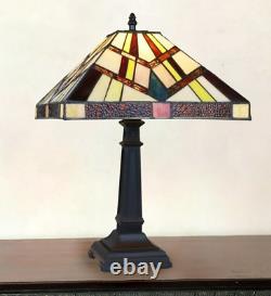 Tiffany Style Stained Glass Table Lamp Mission Design with 12 Wide Shade