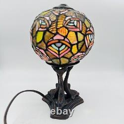 Tiffany Style Stained Glass Table Lamp Peacock Feathers Round Fish Bronze Base