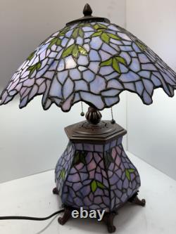Tiffany-Style Stained Glass Table Lamp Purple Floral Shade with Matching Base