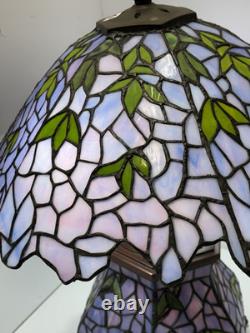 Tiffany-Style Stained Glass Table Lamp Purple Floral Shade with Matching Base