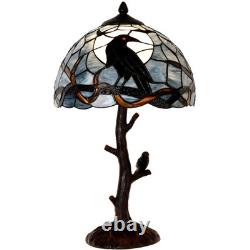 Tiffany Style Stained Glass Table Lamp Raven Moon 12Wx20H Dark Blue L10956 Bieye