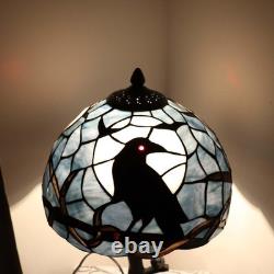 Tiffany Style Stained Glass Table Lamp Raven Moon 12Wx20H Dark Blue L10956 Bieye