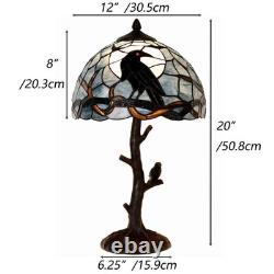 Tiffany Style Stained Glass Table Lamp Raven Moon 12Wx20H Dark Blue L10956 Bieye
