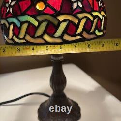 Tiffany Style Stained Glass Table Lamp Red & Yellow Floral Design 14 25 Watt