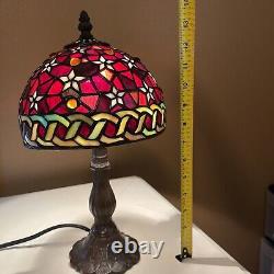 Tiffany Style Stained Glass Table Lamp Red & Yellow Floral Design 14 25 Watt
