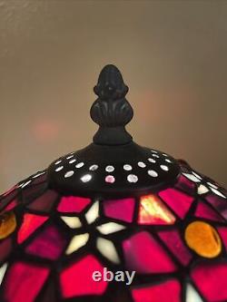 Tiffany Style Stained Glass Table Lamp Red & Yellow Floral Design 14 25 Watt