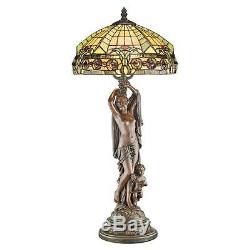 Tiffany Style Stained Glass Table Lamp Roman Goddess of Light Lucina with Cherub