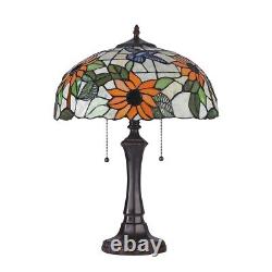 Tiffany Style Stained Glass Table Lamp Sunflower Floral Flower Design Shade