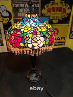 Tiffany Style Stained Glass Table Lamp with Beaded Shade 22 Floral