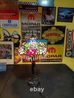 Tiffany Style Stained Glass Table Lamp with Beaded Shade 22 Floral