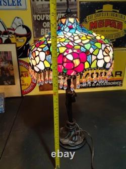 Tiffany Style Stained Glass Table Lamp with Beaded Shade 22 Floral