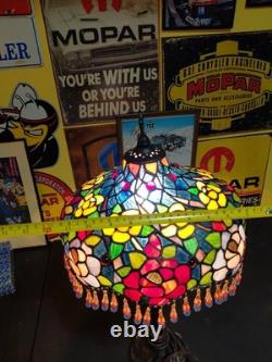 Tiffany Style Stained Glass Table Lamp with Beaded Shade 22 Floral