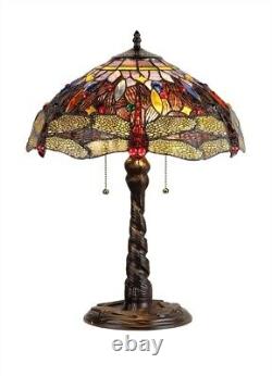 Tiffany Style Stained Glass Table Lamp with Dragonfly Design Shade and Base
