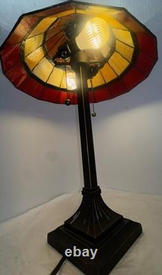 Tiffany-Style Stained Glass Table Lamp with Pull Chains