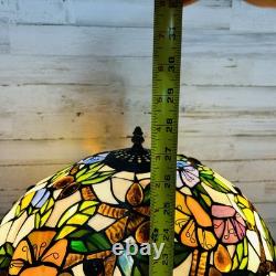 Tiffany-Style Stained Glass Table Lamp withBirds on Tree Branch Base, Double-Lit