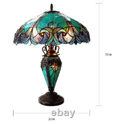 Tiffany Style Stained Glass Theme Double Lit Table Accent Victorian Reading Lamp