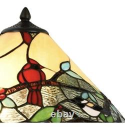 Tiffany Style Stained Glass Triple Lit Cardinals on Tree Table Lamp 23.75 in