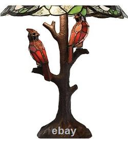 Tiffany Style Stained Glass Triple Lit Cardinals on Tree Table Lamp 23.75 in