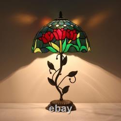 Tiffany Style Stained Glass Tulip Table Lamp Metal Leaf Base 12x12x19 in