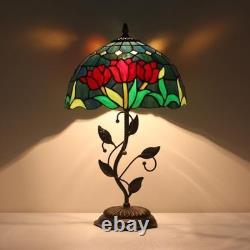 Tiffany Style Stained Glass Tulip Table Lamp Metal Leaf Base 12x12x19 in
