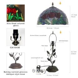 Tiffany Style Stained Glass Tulip Table Lamp Metal Leaf Base 12x12x19 in