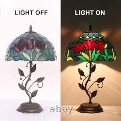 Tiffany Style Stained Glass Tulip Table Lamp Metal Leaf Base 12x12x19 in