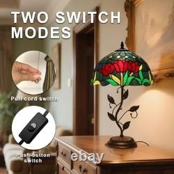 Tiffany Style Stained Glass Tulip Table Lamp Metal Leaf Base 12x12x19 in