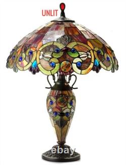 Tiffany Style Stained Glass Victorian Design 2 Light Table Lamp with Lit Base