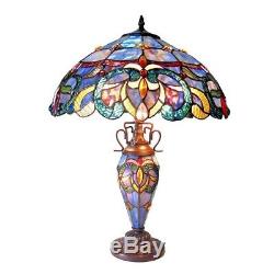 Tiffany Style Stained Glass Victorian Lighted Base Table Lamp 18 Shade