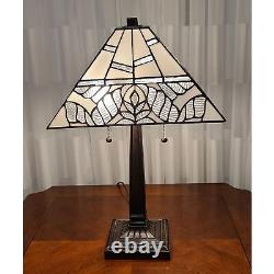 Tiffany Style Stained Glass White Table Lamp 23 Tall White